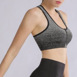 Seamless Sports Zipper Bra with Striped Design FYW002