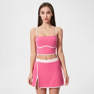 Seamless Contrast Color Baseball Skirt Yoga Sports Set MMLT001