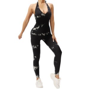 Seamless Deep V-Neck Tie-Dye Jumpsuit SZJ002
