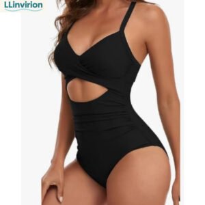 Tummy Control Cutout High Waisted Bathing Suit Wrap Tie Back One Piece Swimsuit